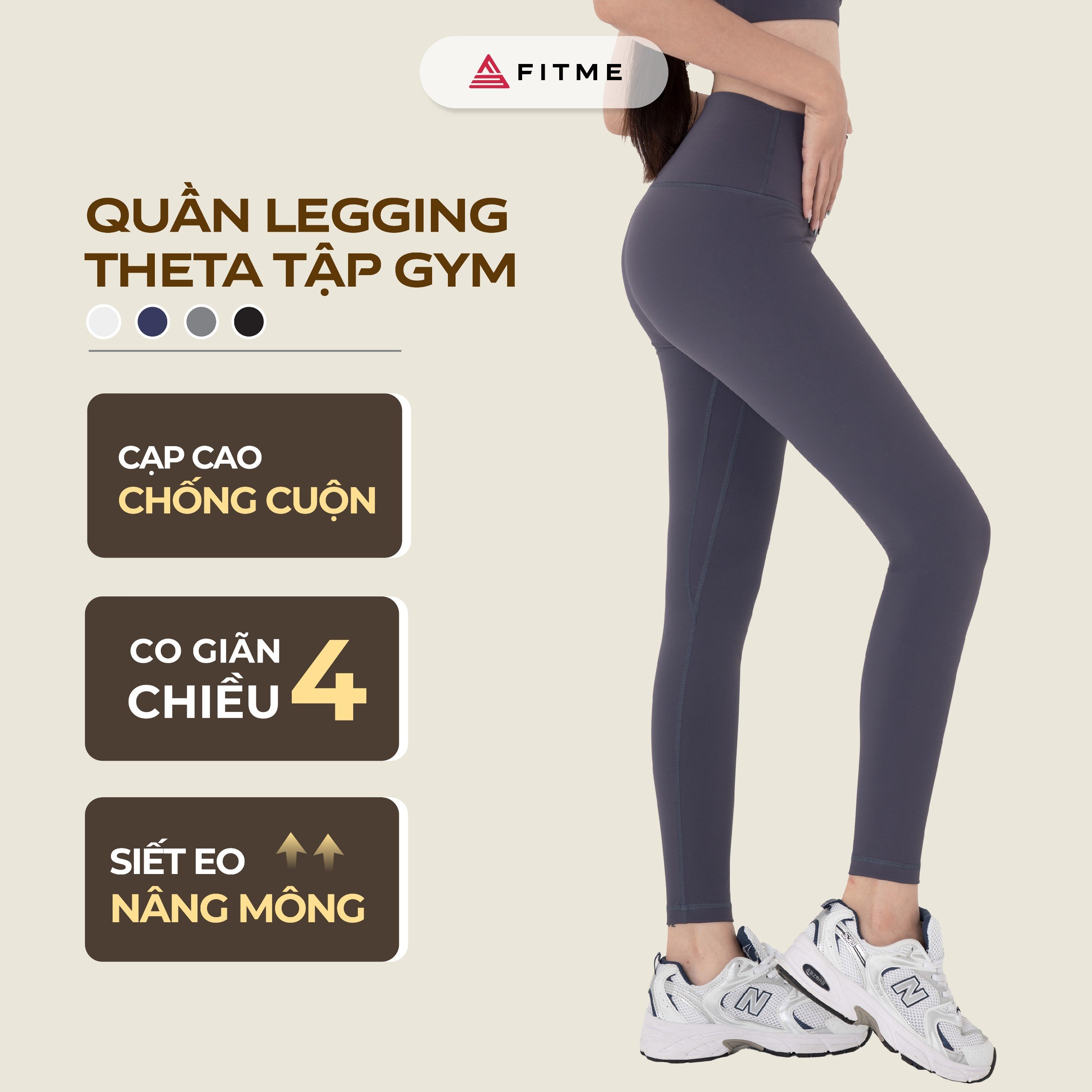 Quần legging tập gym yoga nữ Fitme Flow cạp cao nâng mông co giãn thoáng khí túi ẩn Theta - QDTT