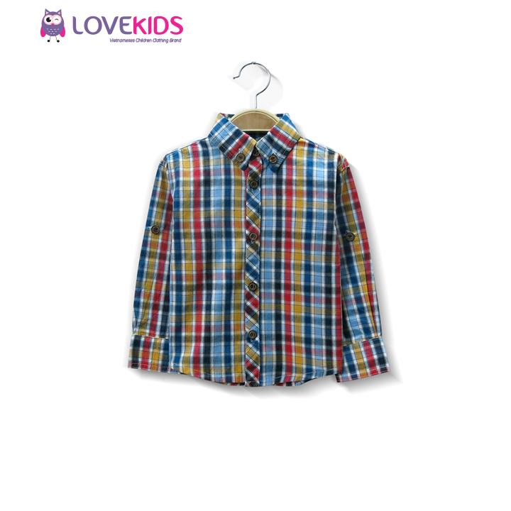 Sơ mi dài tay kẻ màu bé trai Lovekids