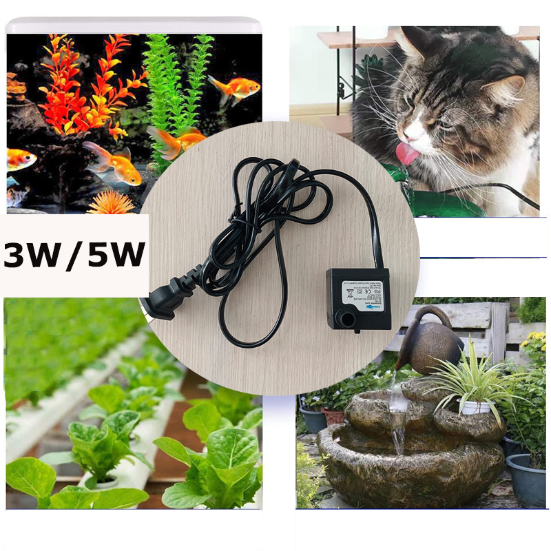 Máy bơm nước hồ cá, máy bơm nước mini không chổi than mini ac 220-240v 3w 4w 5w 8w 180l/h nâng 53-58cm cho đài phun nước chìm