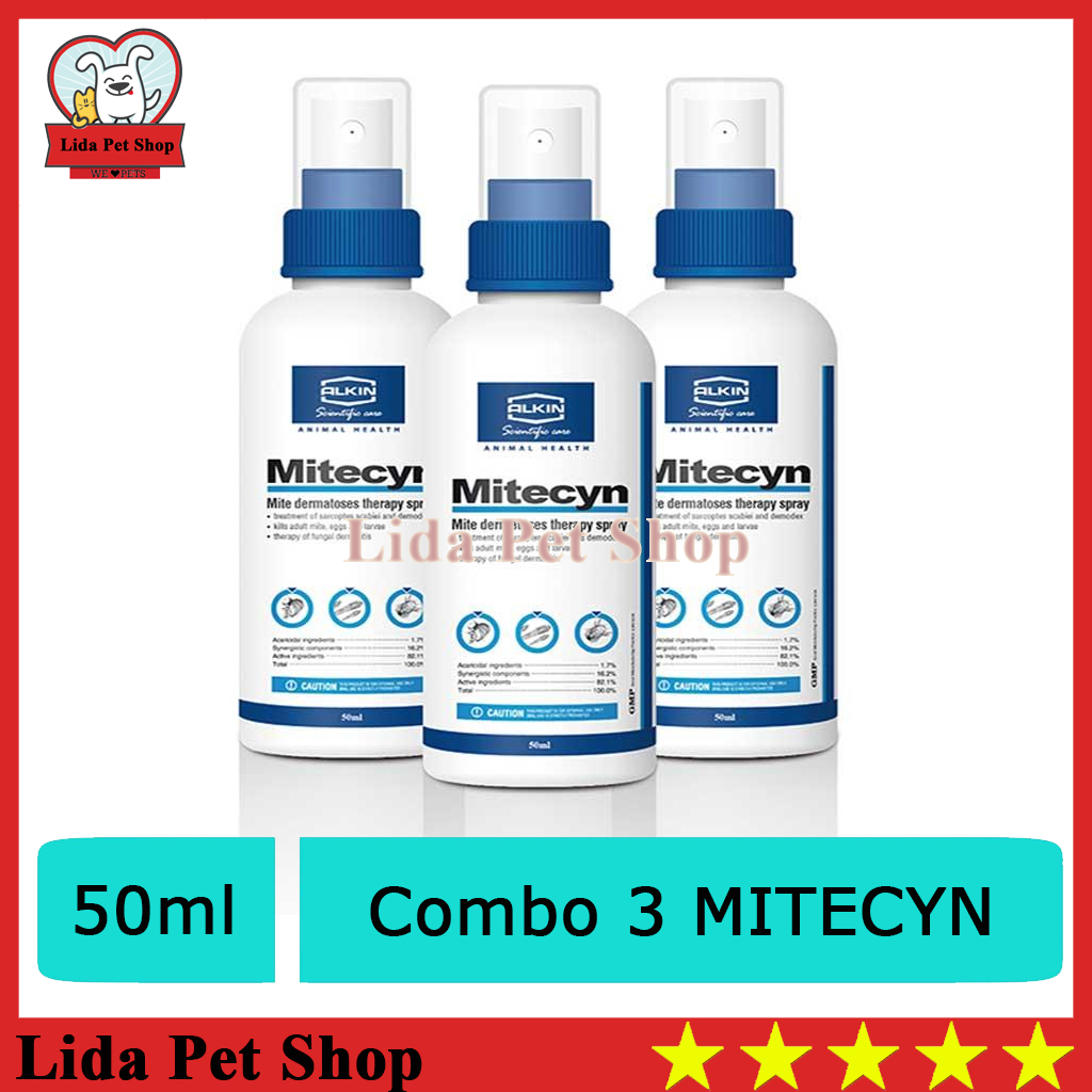 HN - (Combo 3 chai) MITECYN th uốc trị ghẻ, nấm, viêm da cho chó mèo 50ml- Lida Pet Shop