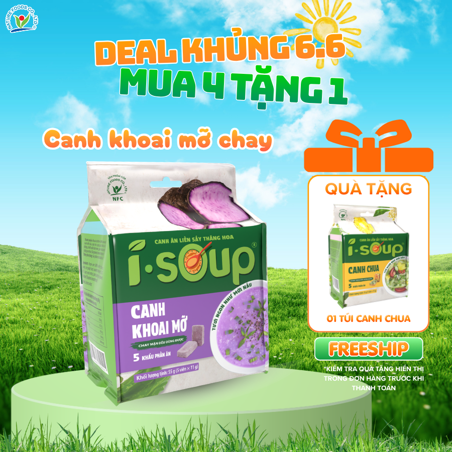 Canh Khoai Mỡ Chay I.Soup 55g (túi 05 viên)- Viên Súp Chay Sấy Thăng Hoa
