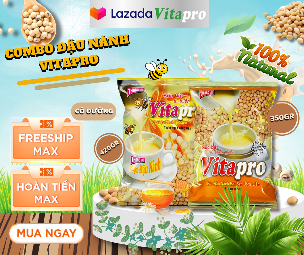 Tiết kiệm hơn khi mua combo bộ đôi đậu nành hạt sen và đậu nành hạt sen mật ong 100% nguyên chất từ thiên phù hợp với mọi lứa tuôi - ngũ cốc vitapro