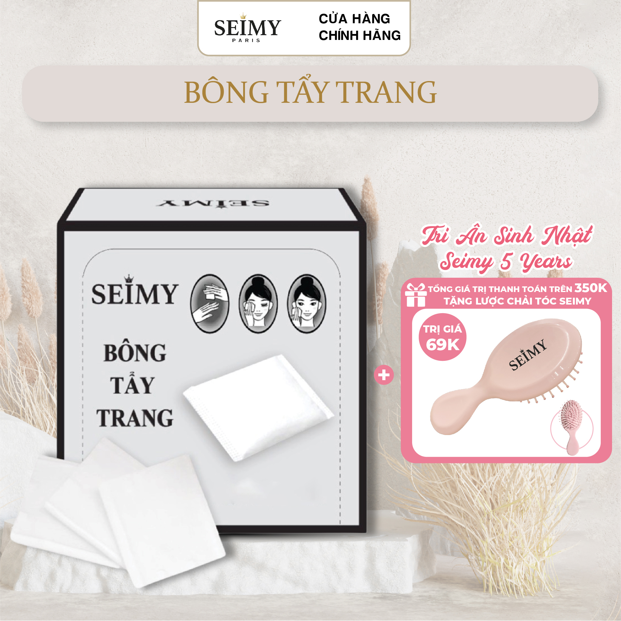 Bông tẩy trang Seimy 100 miếng - 100% cotton mềm mịn