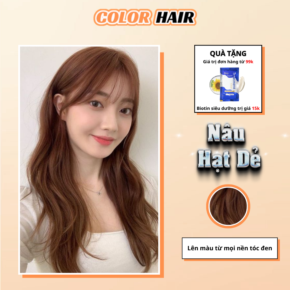 Thuốc nhuộm tóc, thuốc nhuộm tóc tại nhà màu Nâu Hạt Dẻ, tặng kèm oxy trợ dưỡng và bao tay - Corlor Hair