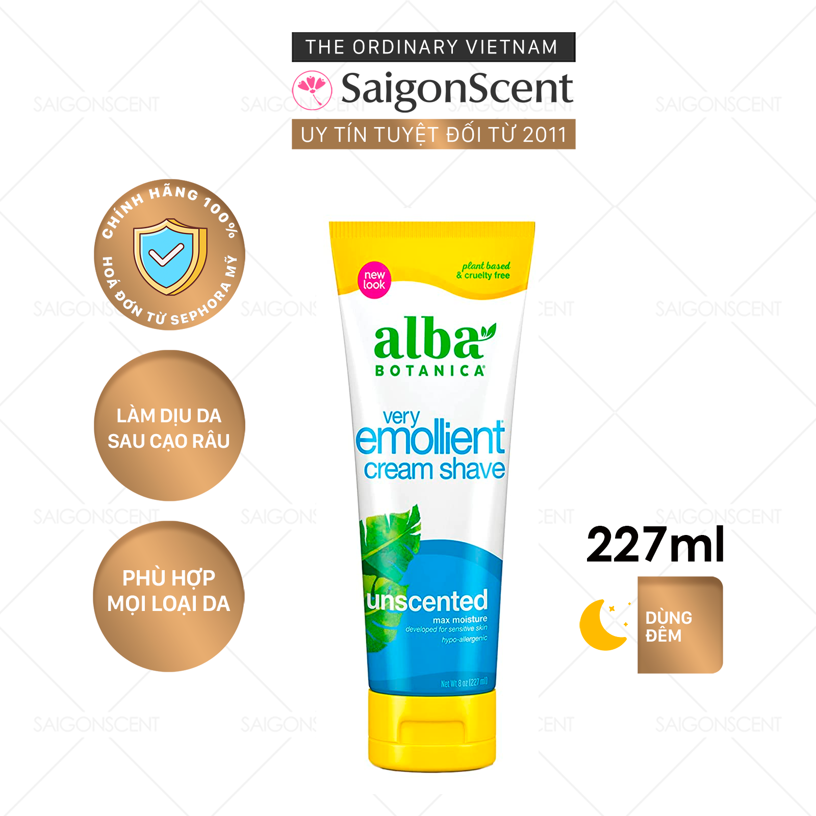 Kem cạo râu Alba Botanica Emollient Cream Shave - Unscented (227g)