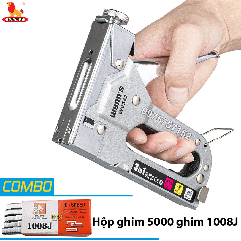 Combo súng bắn ghim công nghiệp, Kìm bắn đinh ghim đa năng cầm tay 3 trong 1 WYNN'S có tăng lực, bấm cả 3 kiểu ghim П U T kèm hộp 5000 ghim 1008J, súng bắn đinh ghim, kìm bấm đinh ghim, kìm bấm ghim gỗ, ghim tranh, ghim bạt