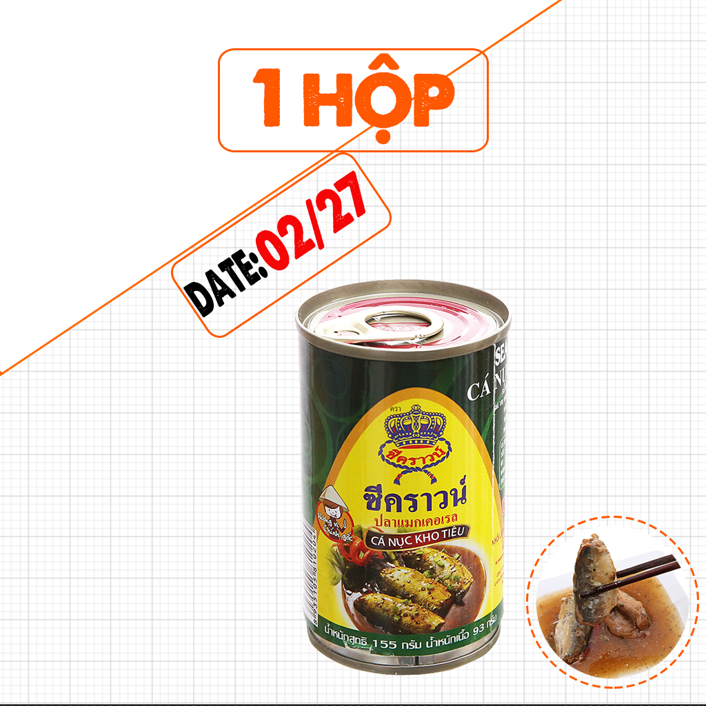 Hộp cá nục kho tiêu seacrown thái lan, date 02/2027, lon 155g, vị cay, thơm nồng
