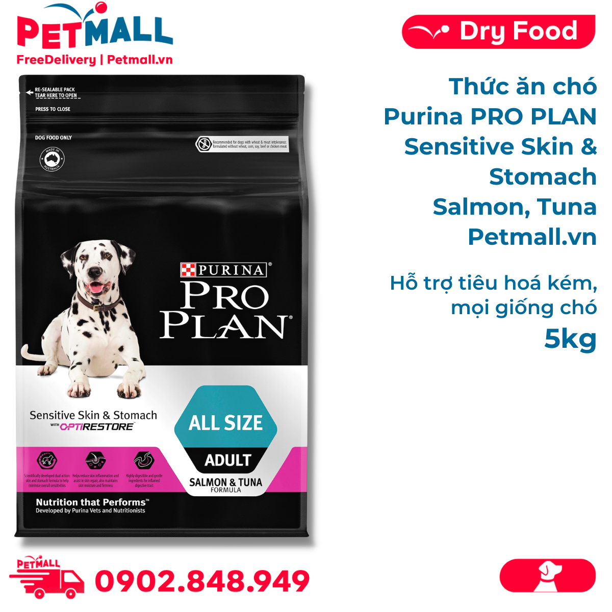 Thức ăn chó Purina PRO PLAN Sensitive Skin & Stomach Salmon, Tuna 5kg