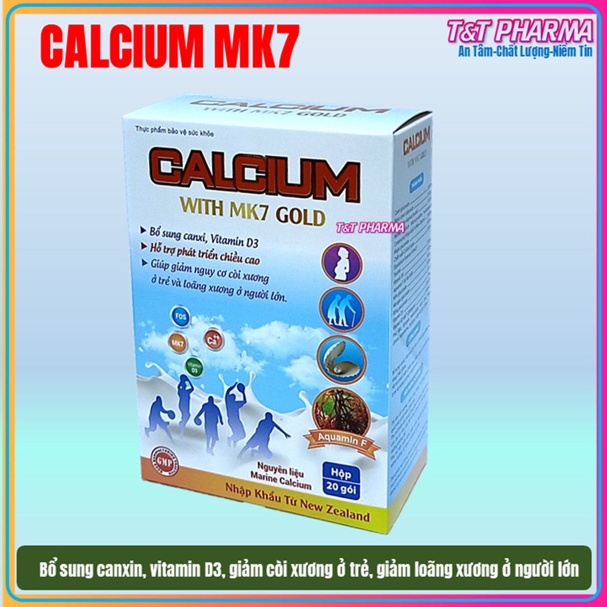 Canxi sữa tăng chiều cao, chắc khỏe xương cho bé từ 6 tháng tuổi Calcium With MK7 Gold - Hộp 20 gói