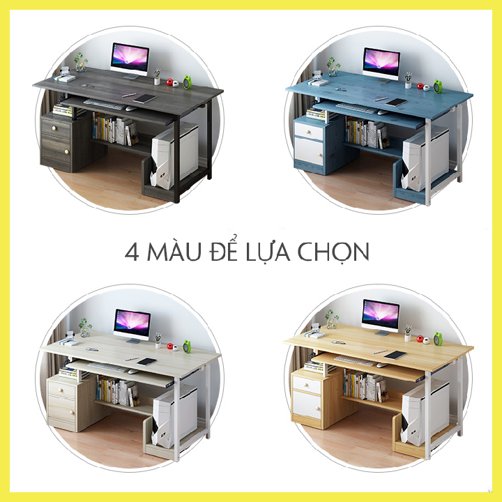 Bàn máy tính đa năng dài 1m1, bàn làm việc tại nhà giá rẻ, bàn học sinh sinh viên thông minh có giá sách và kệ để để cây máy tính nhiều màu sắc