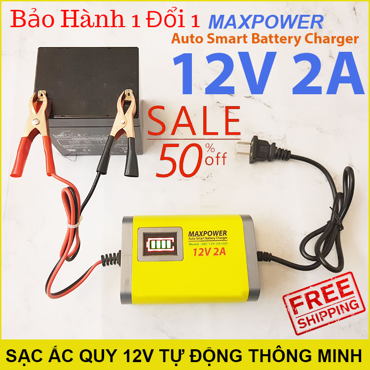 Bộ sạc bình acquy , sạc bình ắc quy 12v 2a foxsur tự ngắt khi đầy - bảo hành 1 đổi 1.