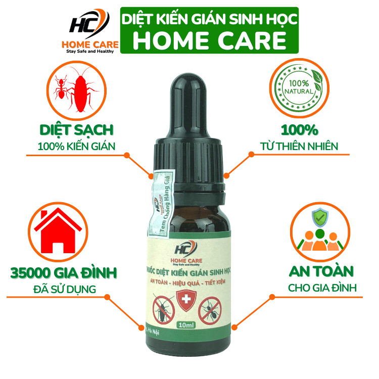 Thuốc Diệt Kiến Gián Sinh Học Home Care Diệt Tận Gốc Kiến Đen, Kiến Lửa, Kiến Hôi, Kiến Ba Khoang, Gián Đức, Gián Mỹ Chai 10ml