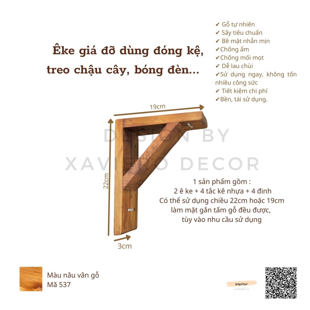 Bộ Chân Kệ Gỗ Treo Tường Eke Gỗ Giá Đỡ Chữ L dùng đóng kệ, treo đèn, chậu cây xaviero decor
