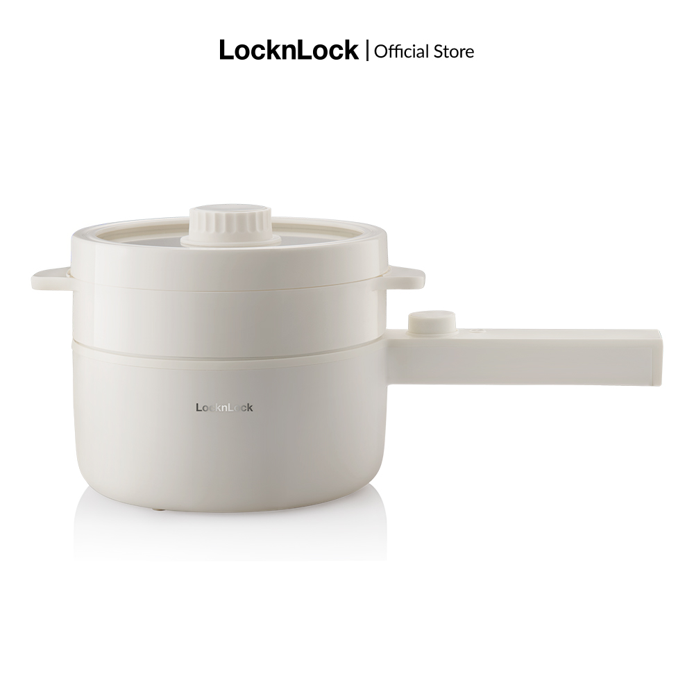 EJP436IVY- Nồi điện đa năng LockLock Electric multi pot 1.5L, màu ngà- Tay cầm dài, Chống dính, Hấp Nấu lẩu, Làm ca nấu mì Hàng chính hãng