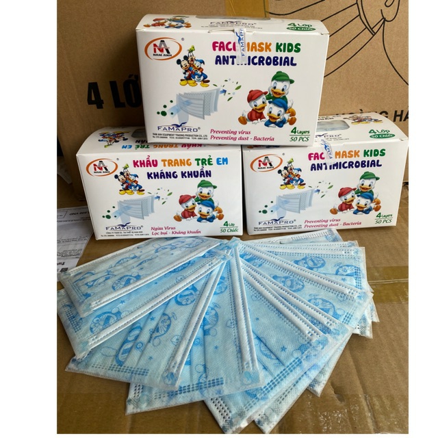 [HCM]Khẩu trang cho bé 4 lớp Nam Anh Famapro hộp 50 cái