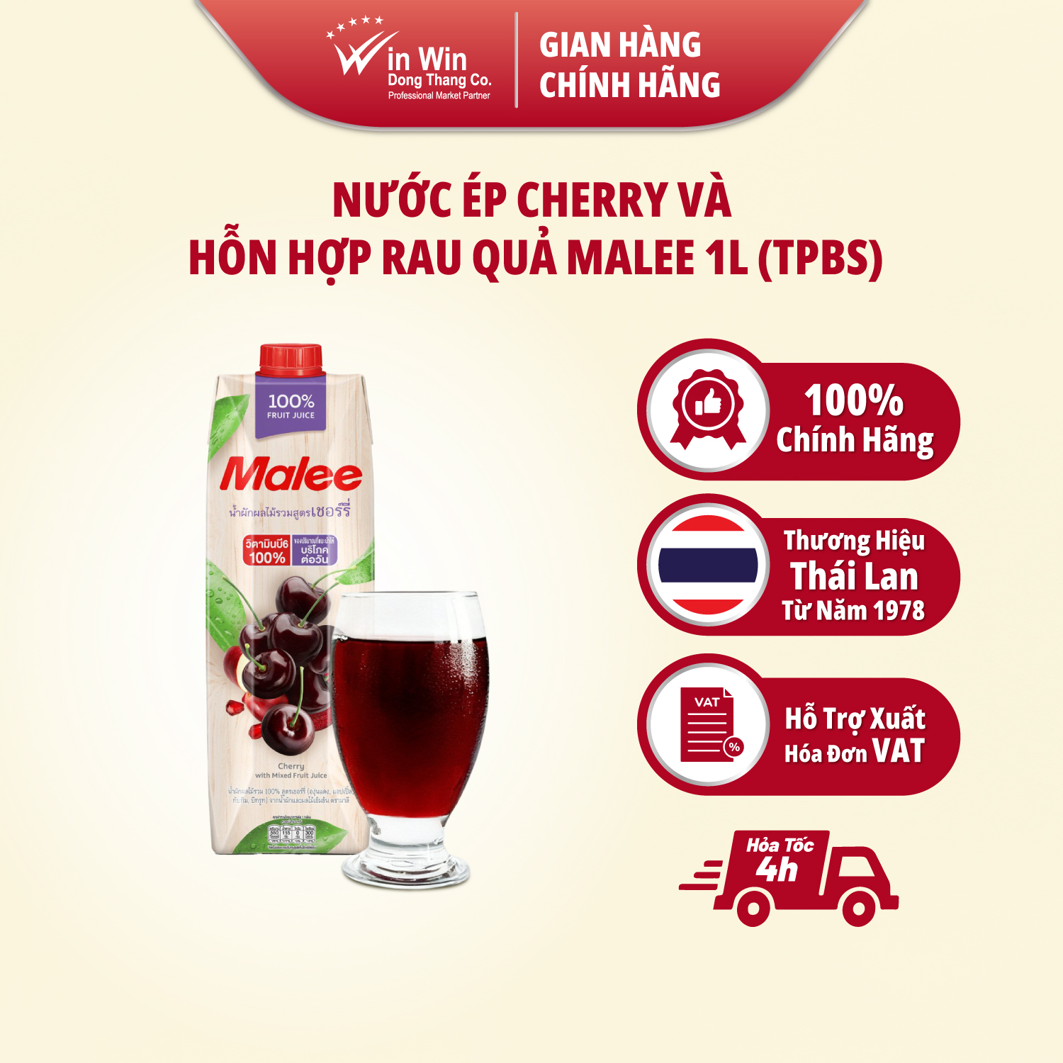 Nước ép cherry và hh rau quả malee 1l - nhập khẩu thái lan | malee 100% mixed vegetable and fruit juice cherry 1l
