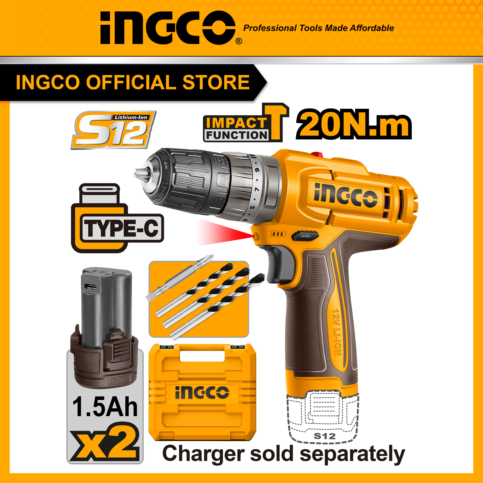 12V 3-Function Battery Drill Ingco Cidli12206 Drills Walls, Wood, Metal and Screws for Families, Genuine Craftsmen Giá 904,000 Đồng*Miễn phí vận chuyển