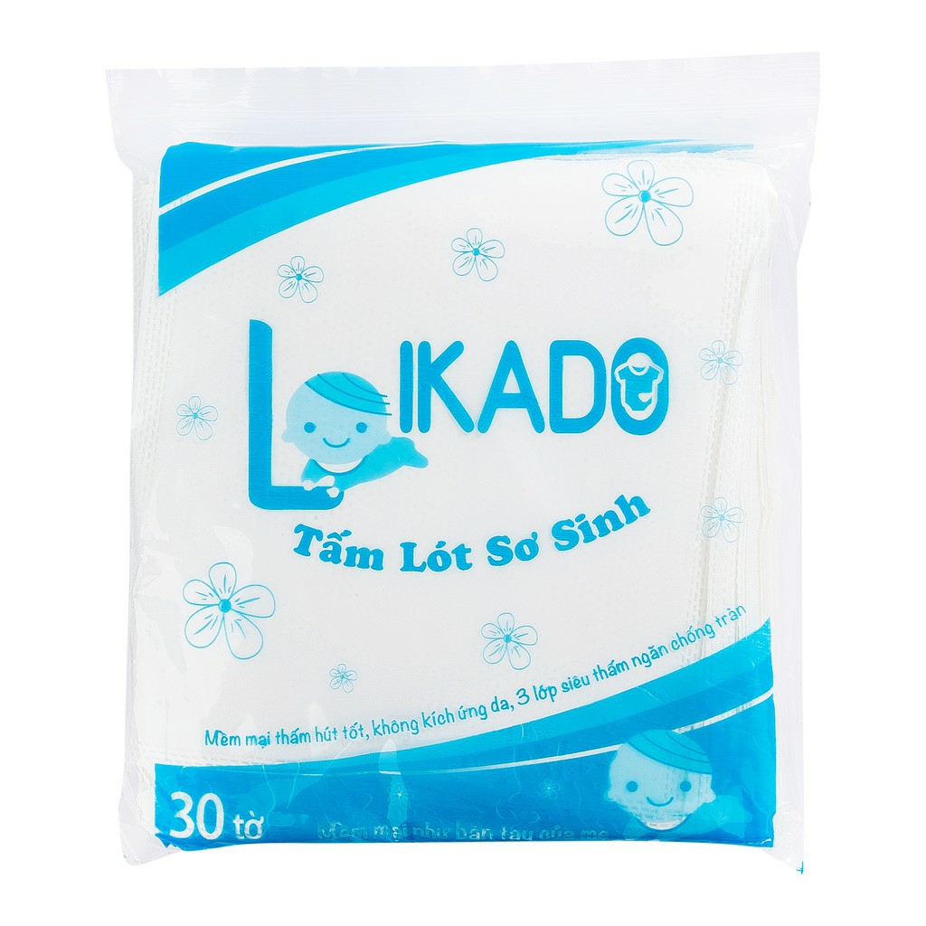 [HCM]Tấm Lót Sơ Sinh LIKADO - Gói 30 Tờ - Mềm mại thấm hút tốt - Không kích ứng da