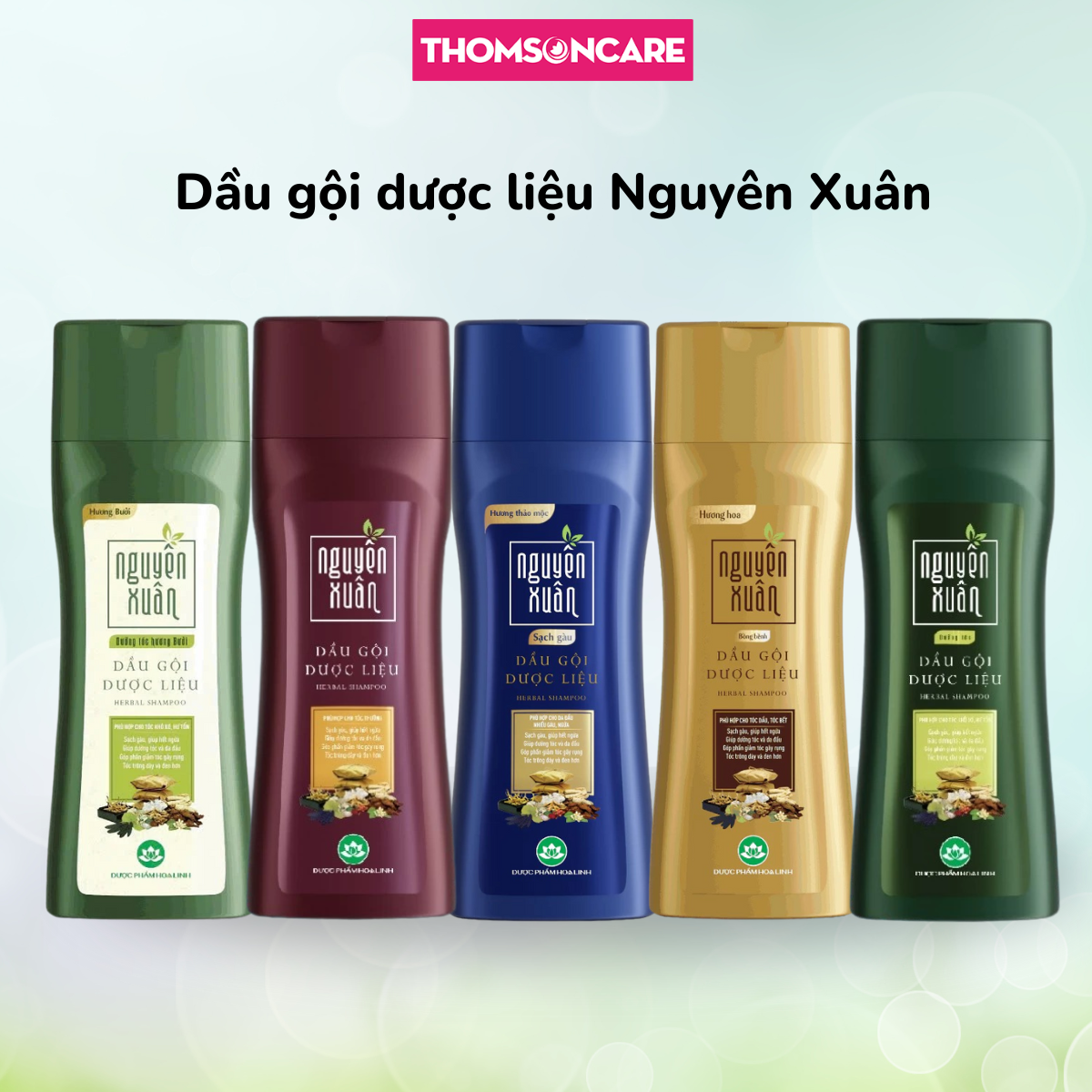 Dầu gội Nguyên Xuân từ thảo dược, bồ kết, bưởi, hết gàu giảm ngứa, giúp tóc chắc khỏe, suôn mượt - Dầu gội dược liệu nguyên xuân, chính hãng Hoa Linh - Thomsoncare