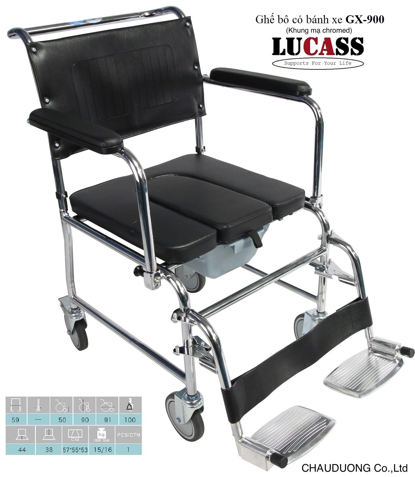 Ghế vệ sinh người già có gác chân và bánh xe cao cấp