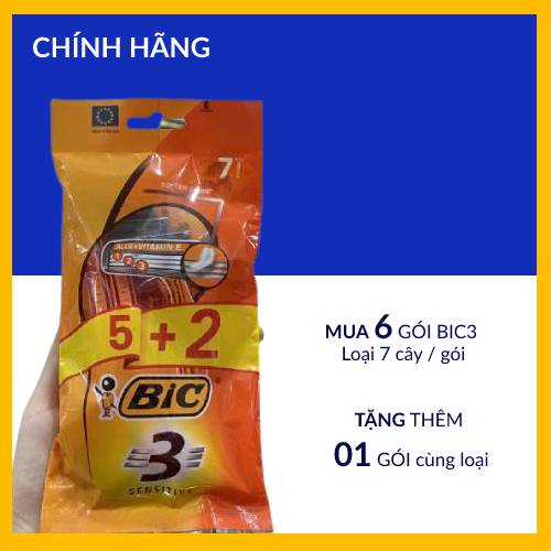 Combo 6 gói dao cạo râu bic 3 lưỡi tặng 1 gói cùng loại