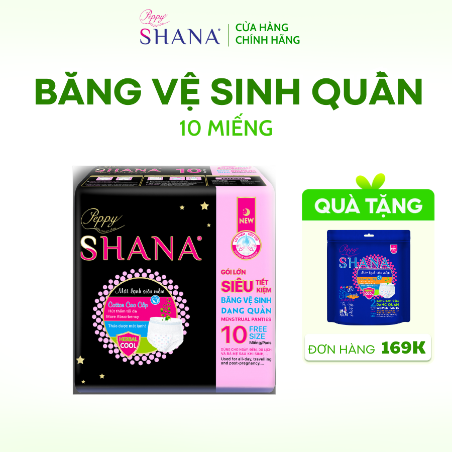 [GIÁ DÙNG THỬ] Băng Vệ Sinh Quần Peppy Shana Ngày Đêm Siêu Thấm, Chống Tràn Tối Đa, Siêu Tiết Kiệm (10 Miếng/Gói)