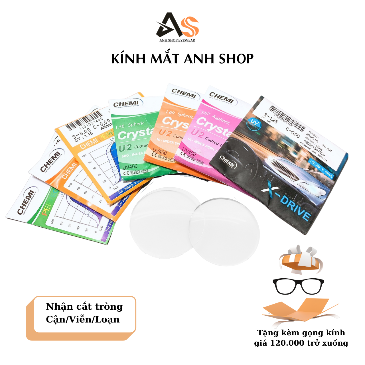HOÀN TIỀN 15% - Tròng kính cận viễn loạn cao cấp thương hiệu Chemi chống tia uv hoặc có chống ánh sáng xanh