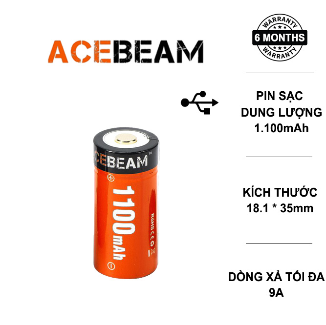 PIN SẠC ACEBEAM 18350 DUNG LƯỢNG 1100MAH