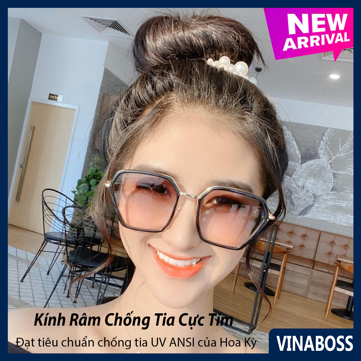 Mắt kính thời trang nữ chống tia UV cao cấp VN1125 - Kính mát kiểu dáng lục giác sang chảnh kiểu dáng độc đáo - Bảo hành 12 tháng 1 đổi 1