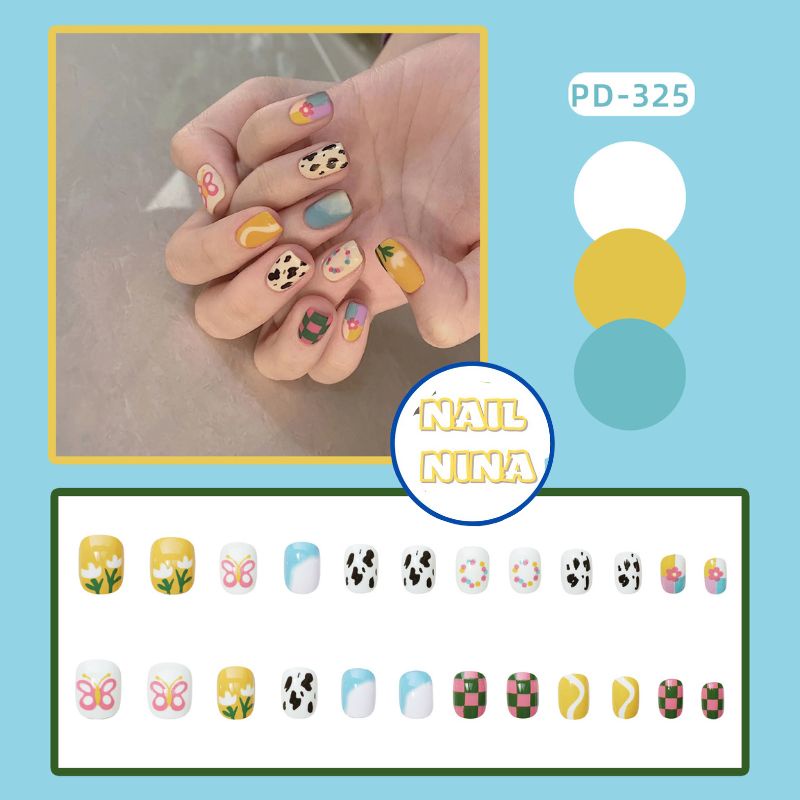 Sét 24 móng tay giả kèm keo xinh xắn nail nina pd325