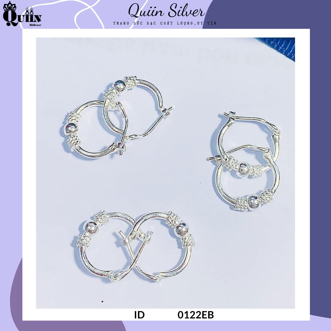 Bông tai/Khuyên tai bạc ta, bạc S925 Quiin - Khuyên bấm mix bi dành cho bé gái 0122EB