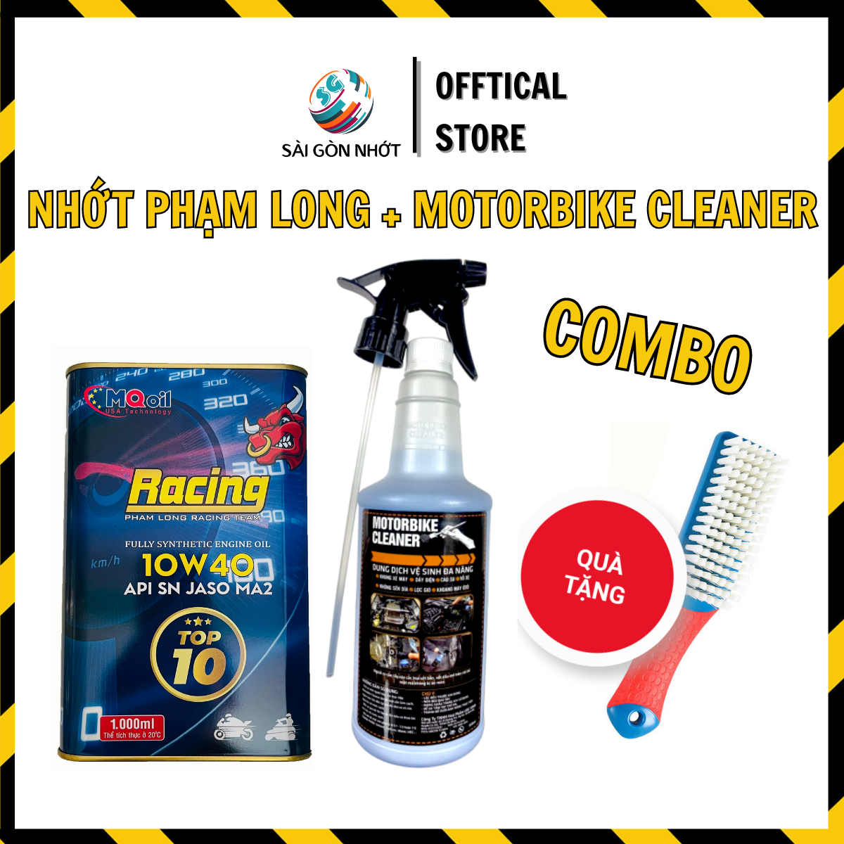 Nhớt Phạm Long Racing 10w40 + Tẩy rửa dầu nhớt Motorbike Cleaner + Chải Sên Đa Năng