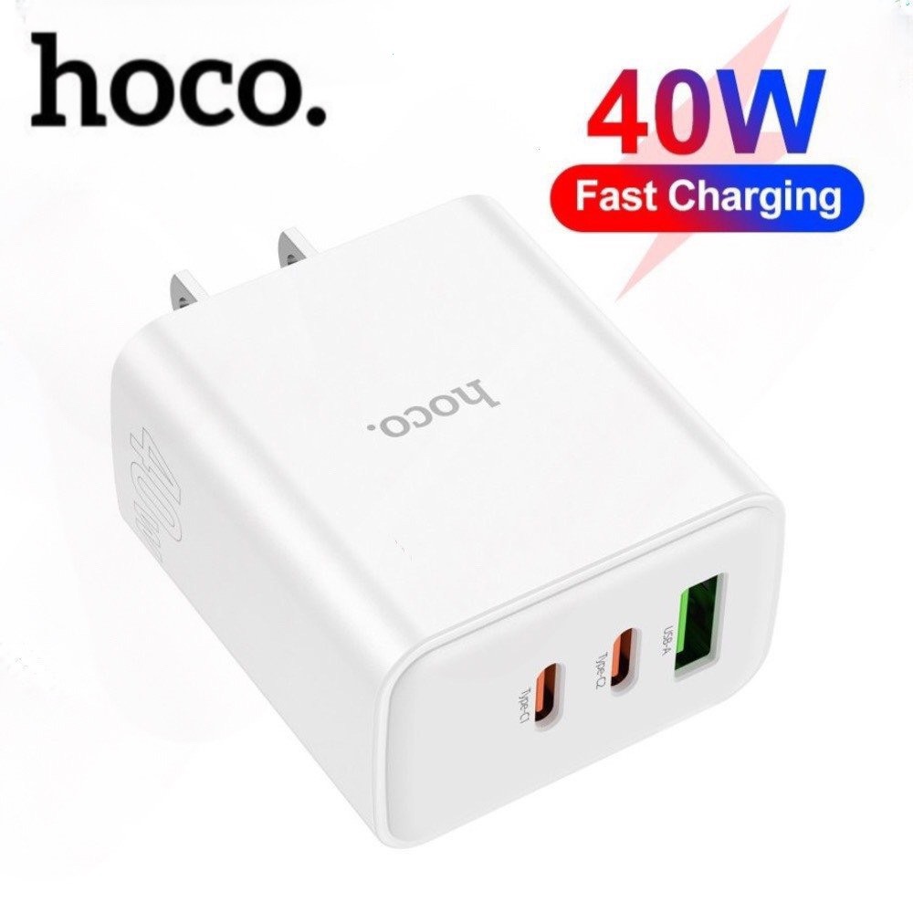 Củ sạc nhanh 40W 3 trong 1 chính hãng Hoco bộ sạc đa năng 3 cổng 2 type c 1 usb đạt chuẩn bảo vệ thiết bị chống giật chống cháy