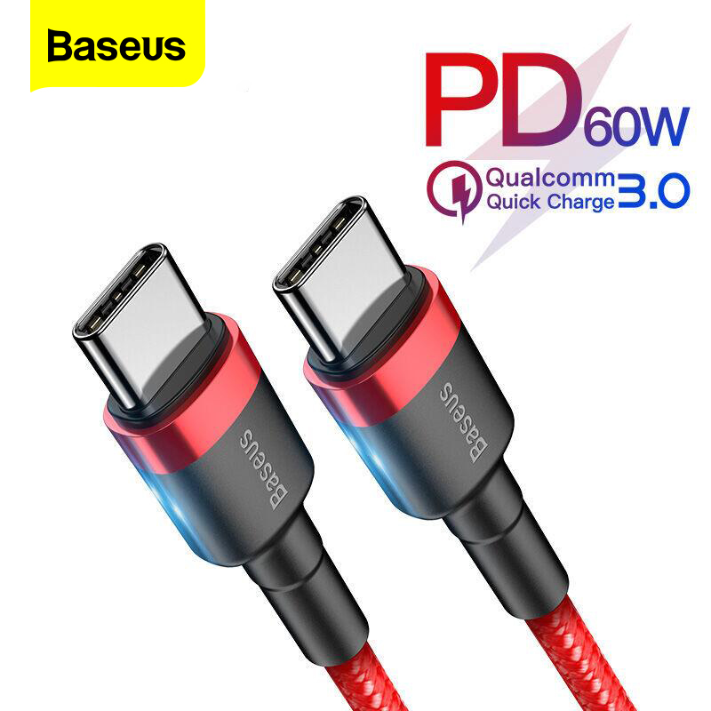 Baseus Sạc nhanh 60W Cáp USB type C sang cáp USB C cho điện thoại di động Samsung S10 Xiaomi Bộ sạc USBC PD Cáp USB-C Type-C