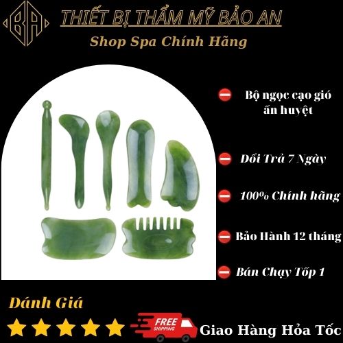 Ngọc cạo gió bộ dụng cụ ấn huyệt cạo gió 7 món dùng trong gội đầu dưỡng sinh spa.