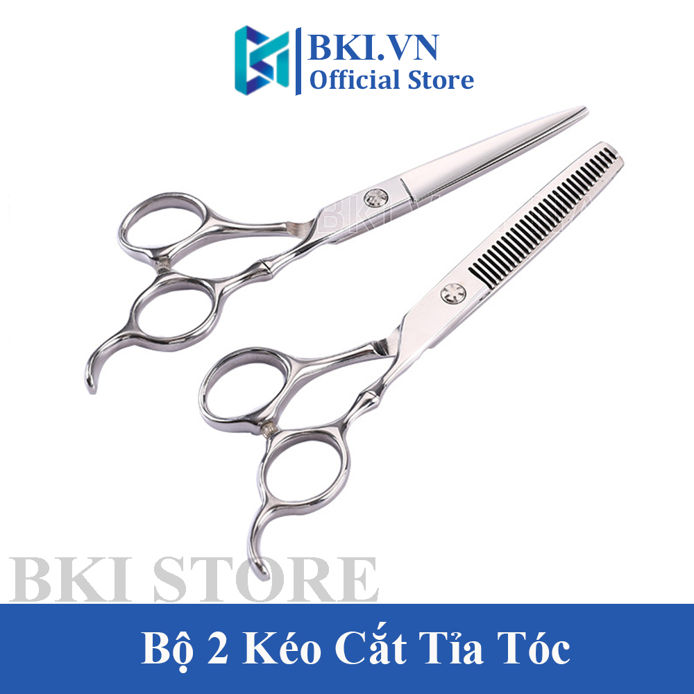 Bộ 2 Kéo Cắt Và Kéo Tỉa Chuyên Dụng Bằng Thép Không Gỉ Cao Cấp, Bộ Kéo Cắt Tóc Gia Đình Tiện Dụng, Thiết Kế Nhỏ Gọn Sắc Bén
