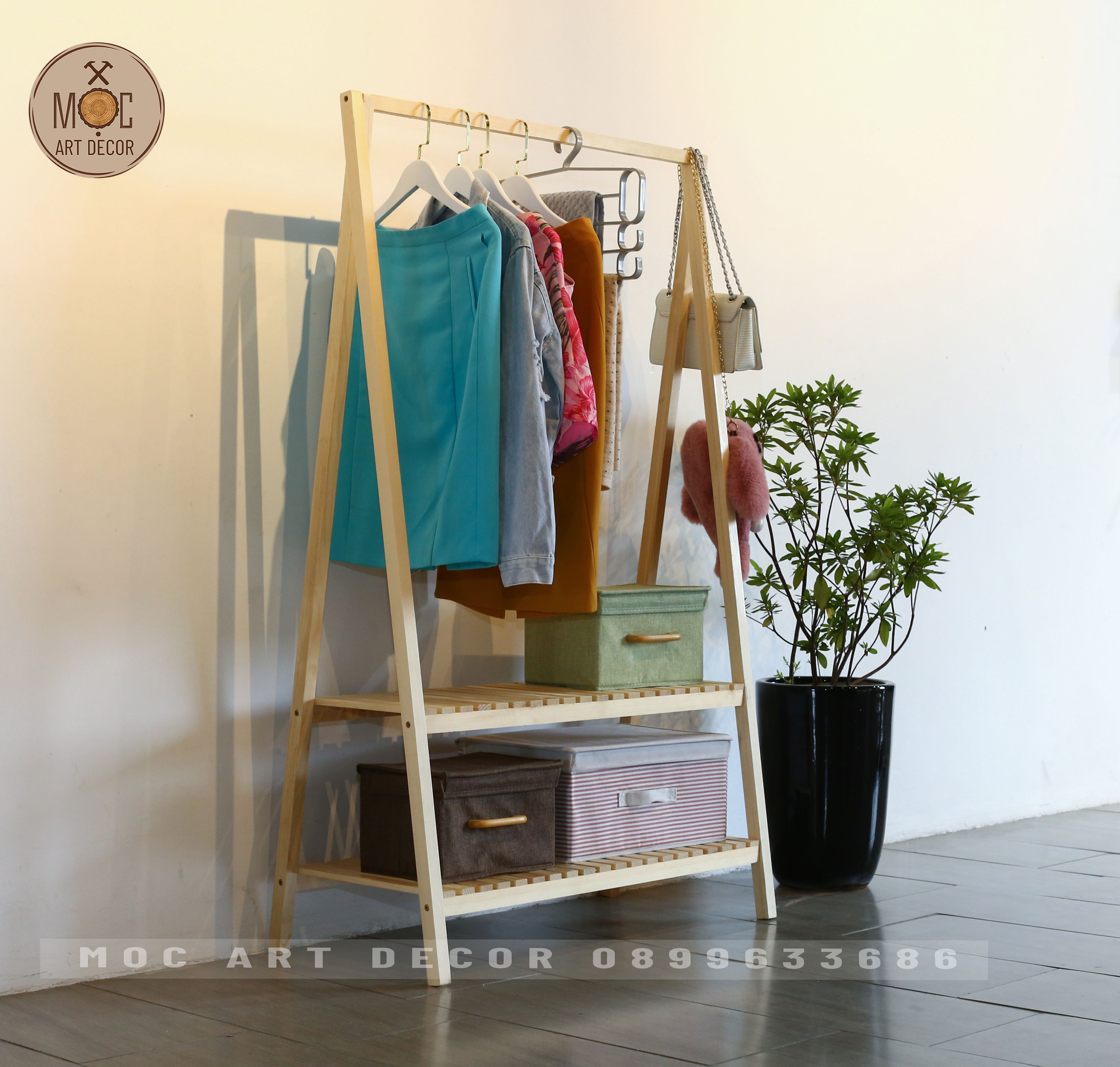 Kệ Treo Quần Áo 2 Tầng Bằng Gỗ Thông Nhập Khẩu