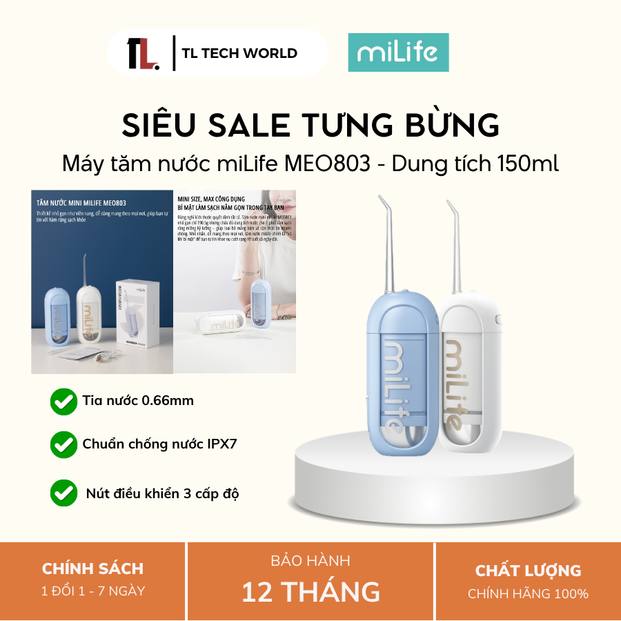 Milife Meo803 Water Flosser - 150ml Capacity - Integrated 3 Spray Modes - 12 Months Warranty - Tl Tech World