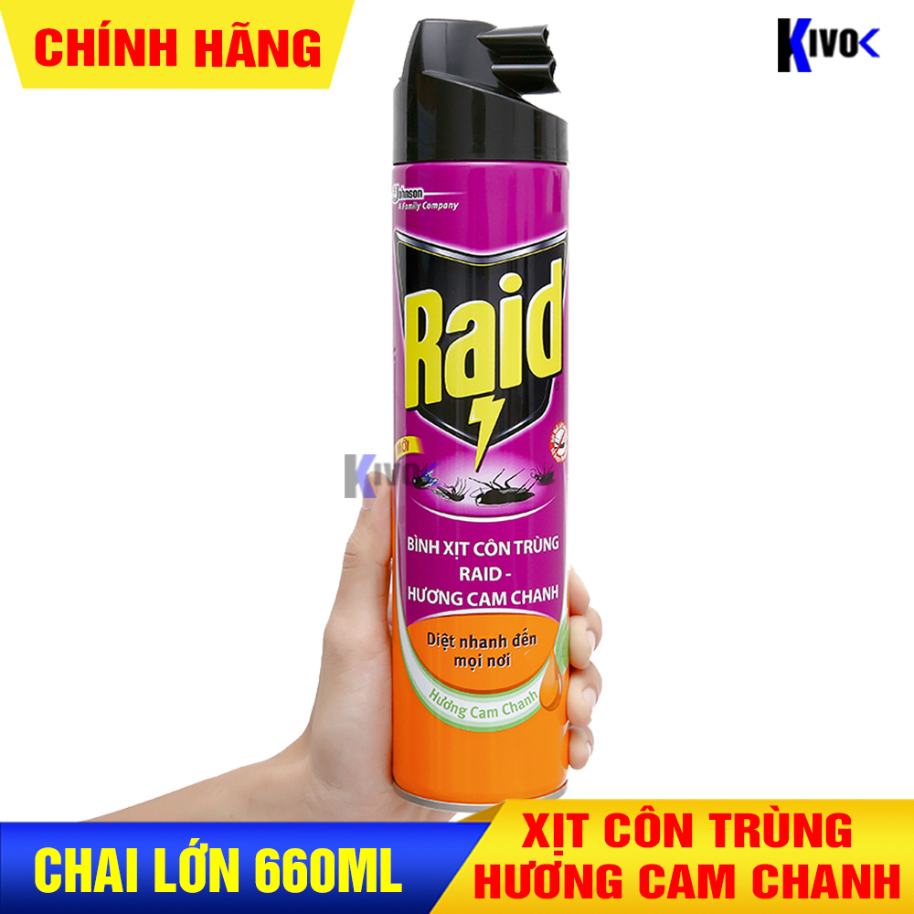 Bình Xịt Côn Trùng Raid KHÔNG MÙI/ HƯƠNG CAM- Chai Xịt Muỗi, Xịt Côn Trùng CHAI LỚN 600ML - Bình Xịt Muỗi, Xịt Gián,... - Kivo