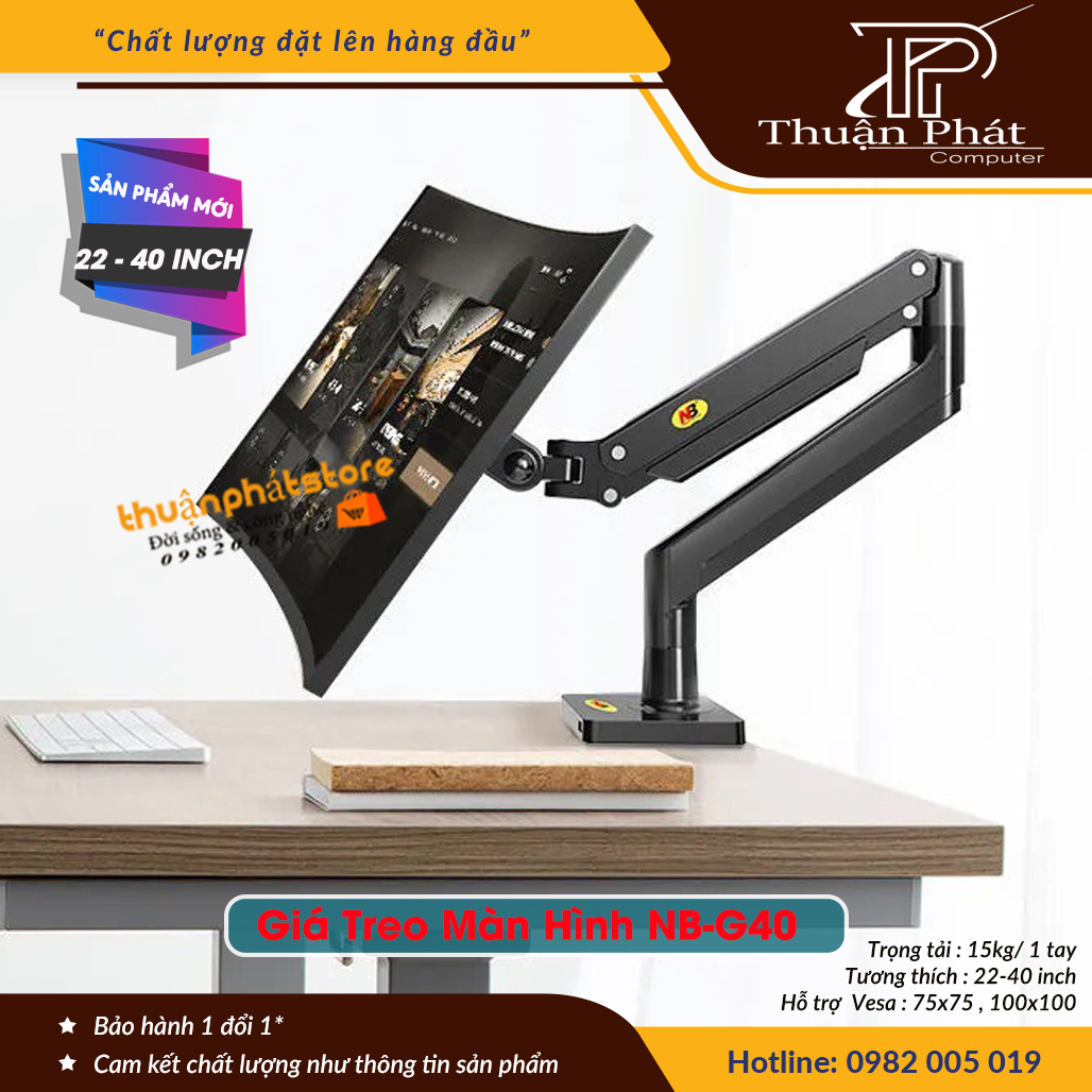 Giá Treo Màn Hình NB-G40 - Model Mới 2022 - Hỗ Trợ Treo Màn 22-40 Inch - Tải Trọng 15Kg / Model Mới 2022