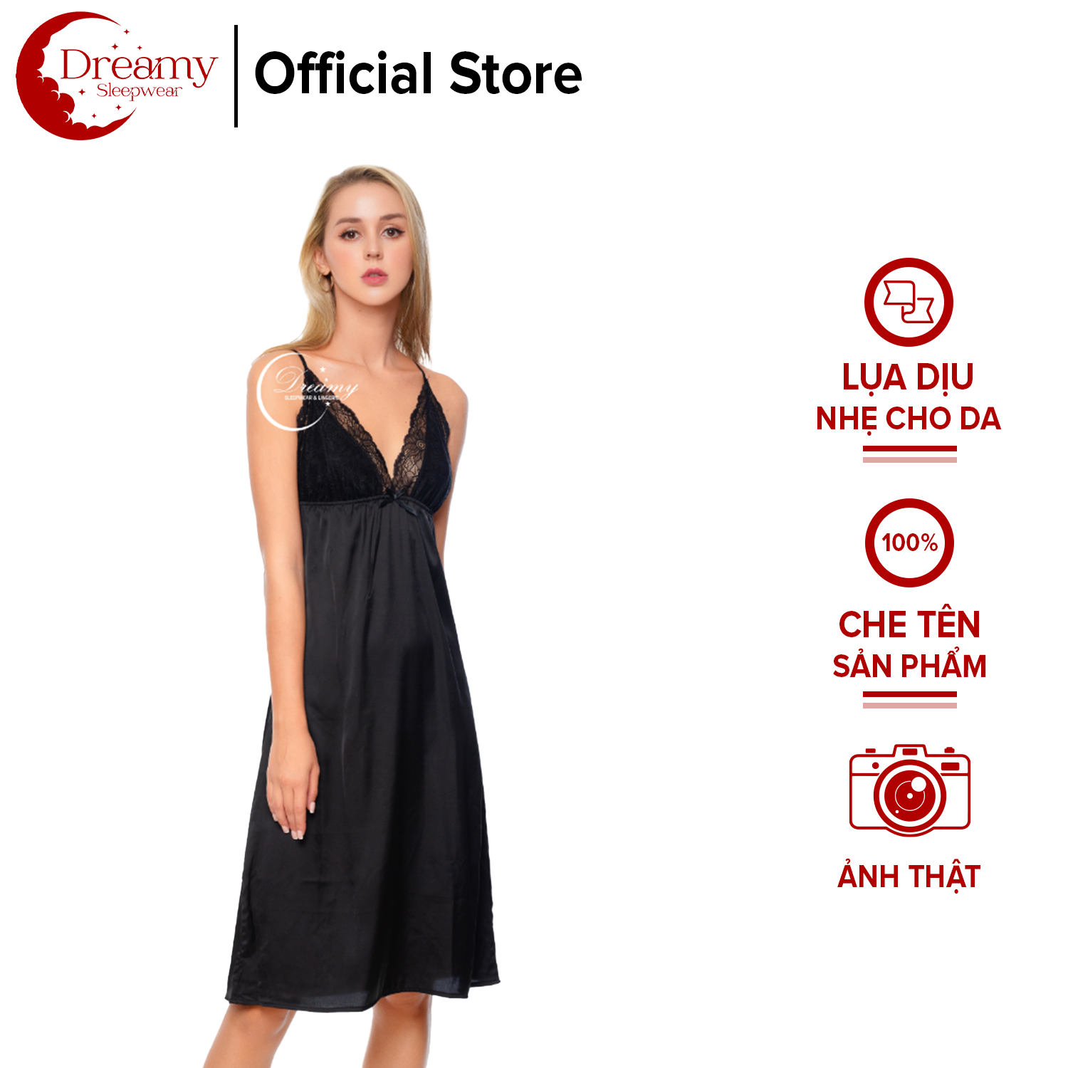 Váy ngủ sexy quyến rũ, váy ngủ 2 dây lụa mặc ở nhà cho nữ,Đồngủ sexy,Đồngủ hai dây ,đồ ngủ nữ, váy ngủ nữ 2 dây dáng dài cúp ngực phối ren quyến rũ màu đen Dreamy VD01-49