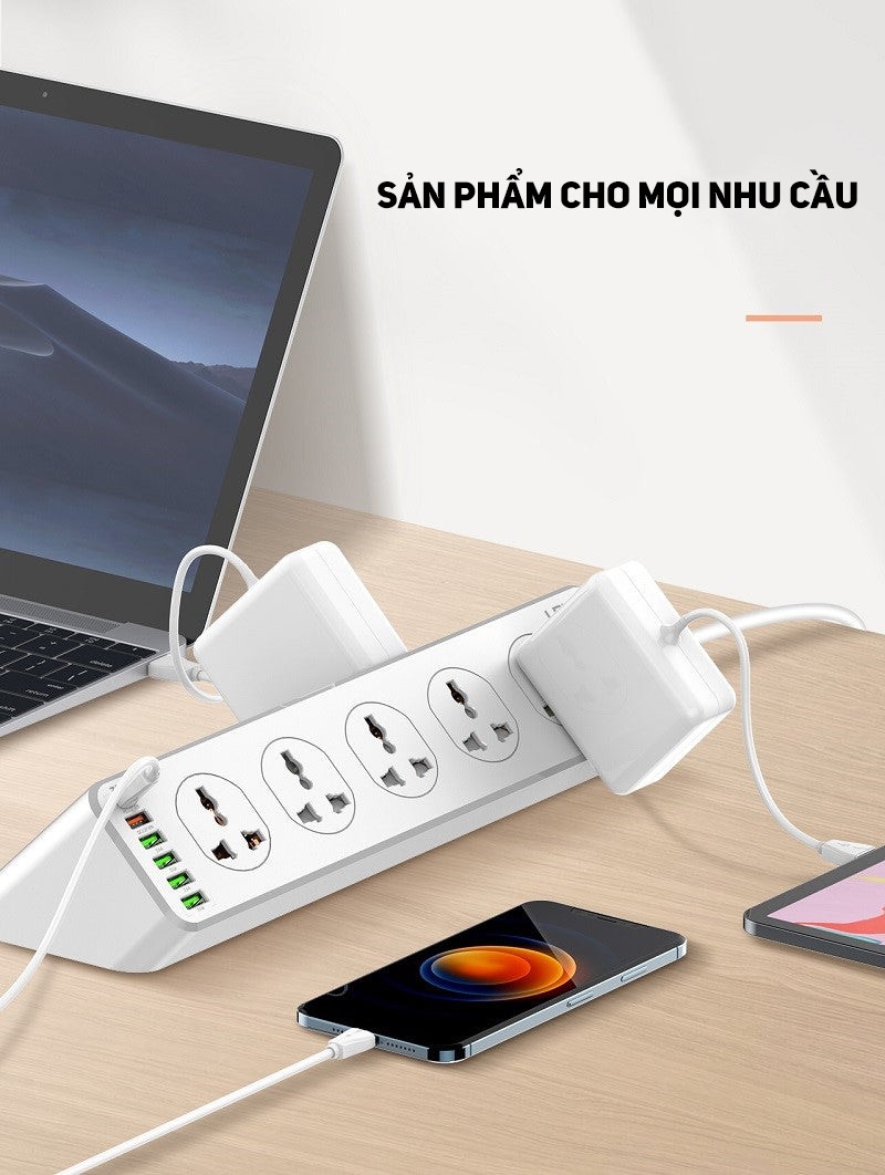 Ổ Cắm Điện LDNUO 10 Lỗ, Ổ Cắm Điện Đa Năng D15 Tích Hợp Cổng USB Type C, Ổ Cắm Điện Công Suất Cao