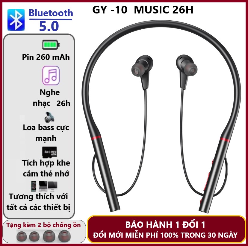 Tai nghe bluetooth không dây pin khủng 260 mAh âm thanh 8D nghe nhạc 26h. có Micro đàm thoại, cộc gọi HD chống ông tốt. tai nghe bluetooth thể thao, tai nghe không dây pin trâu, tai nghe giá rẻ