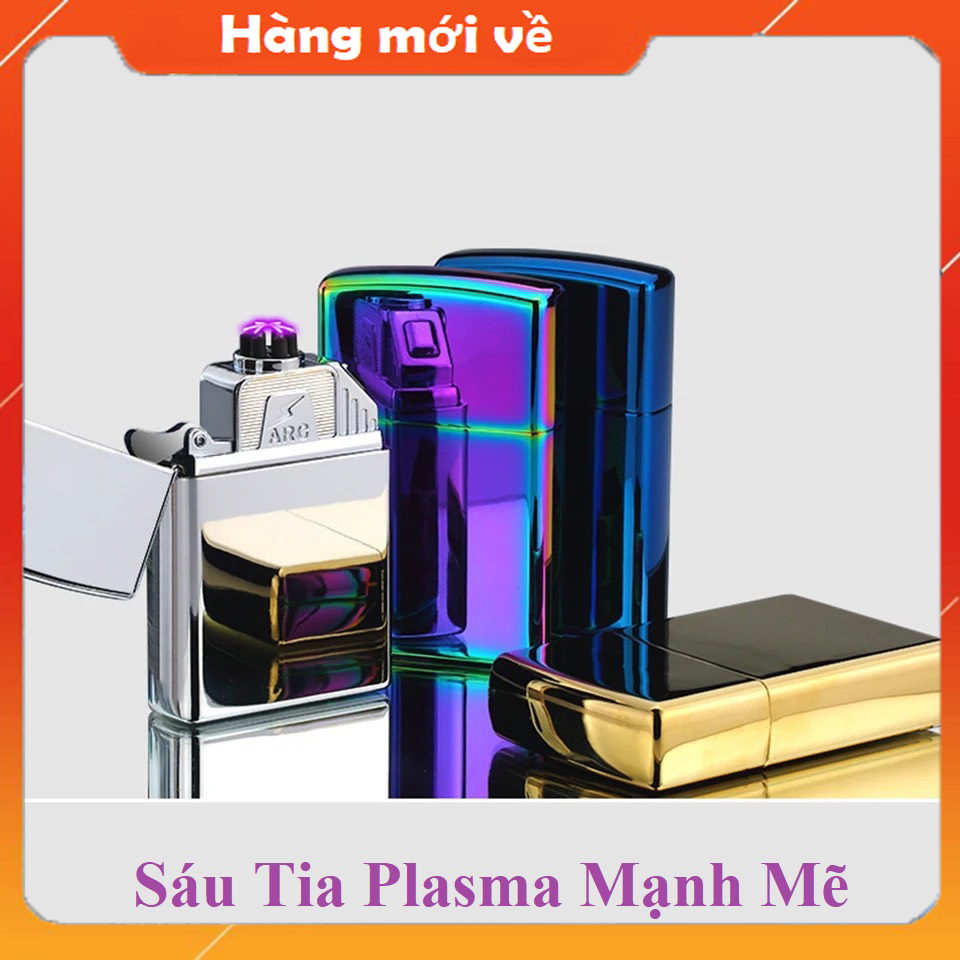 Bật lửa điện 6 tia plasma chống gió hình zippo - tặng kèm hộp và cáp sạc