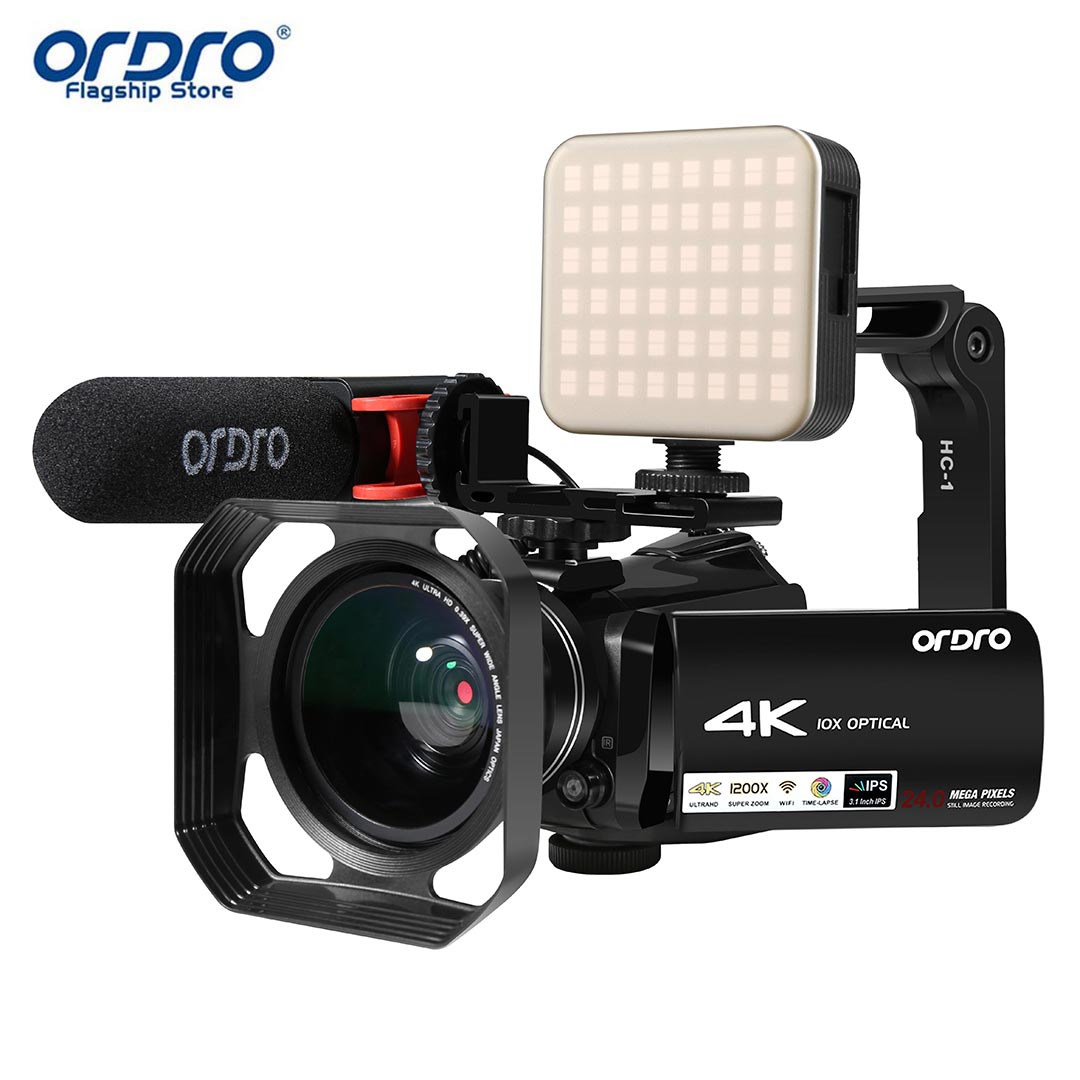Camera Video 4K ORDRO Máy Quay Phim Máy Ghi Hình Camera WiFi Màn Hình Cảm Ứng IPS 1080 ''Zoom Quang Học 10X3.1 P 60 Khung Hình/Giây Có Micro, Ống Kính Góc Rộng, Giá Đỡ Máy Ảnh, Đèn Video Và Thẻ SD 32GB