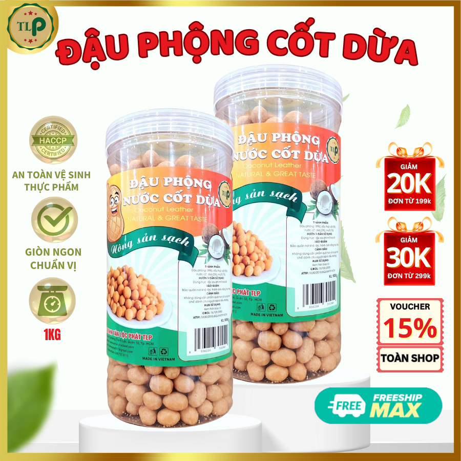 Đậu phộng cốt dừa tân lộc phát combo 1kg - mỗi hũ 500g