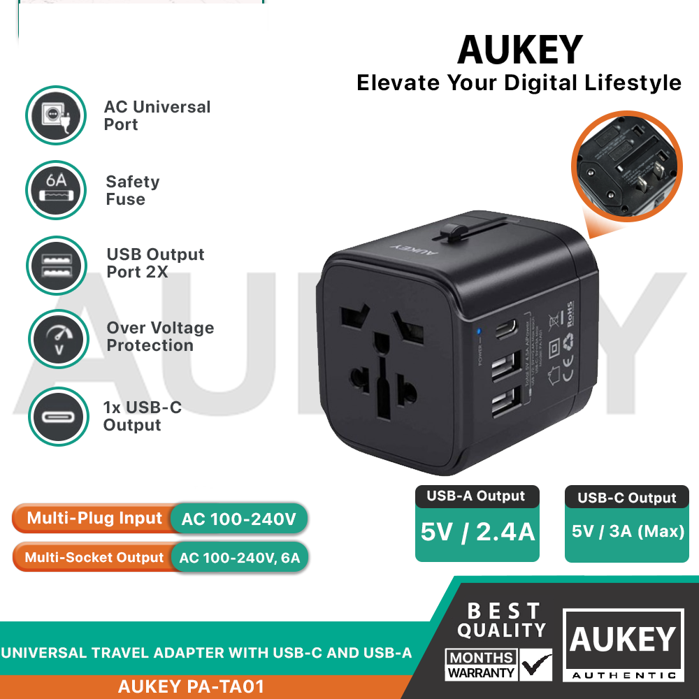 Ổ CẮM ĐIỆN ĐA NĂNG CỐC SẠC DU LỊCH AUKEY PA-TA01 CỔNG SẠC TYPE-C VÀ USB