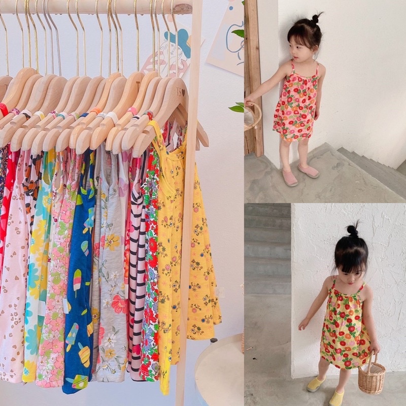 VÁY 2 DÂY DỄ THƯƠNG CHẤT VẢI COTTON THẤM HÚT MỒ HÔI THOÁNG MÁT CHO BÉ 7-17KG | VIDEO THẬT | SHOP BEECOW