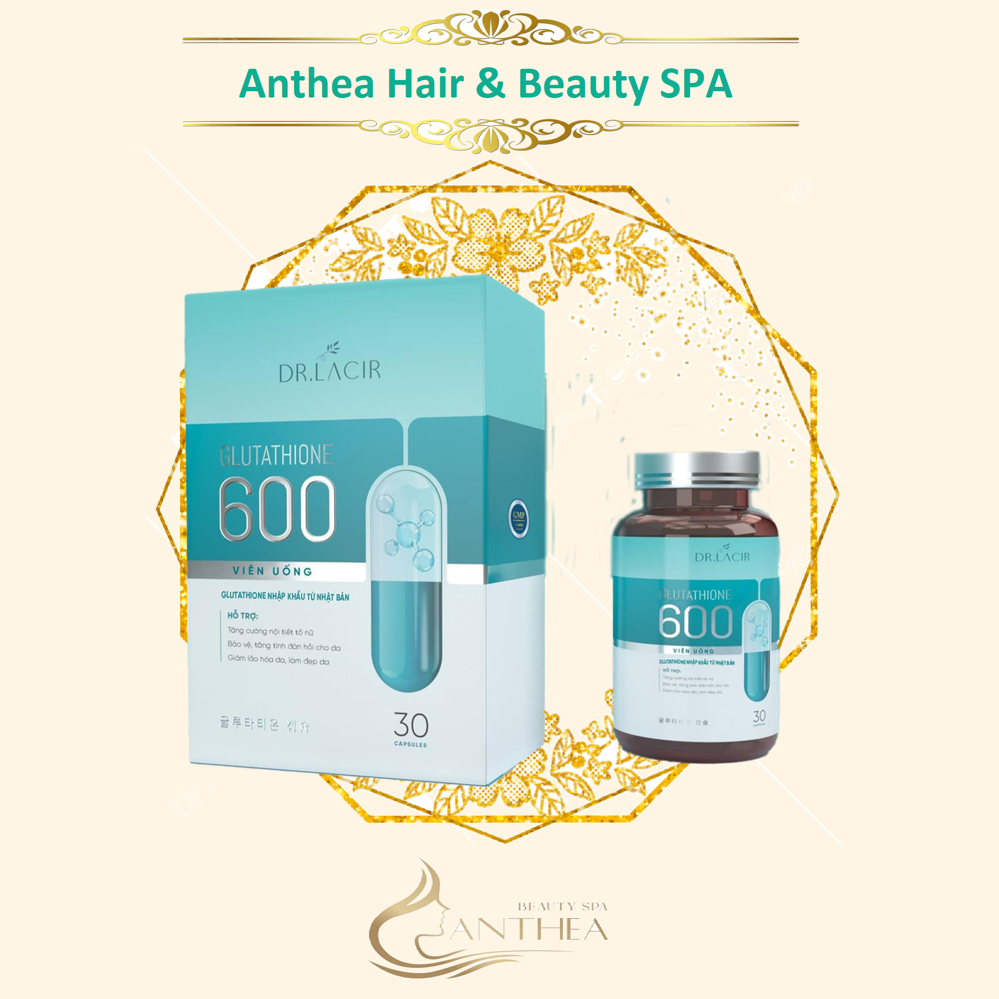 Viên uống trắng da Glutathione 600 Dr.Lacir giúp mờ nám tàn nhang cải thiện nội tiết tố hộp 30 viên