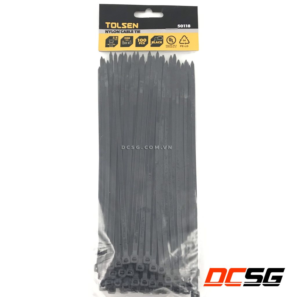 Dây rút nhựa đen 3.6x200mm tolsen 50118